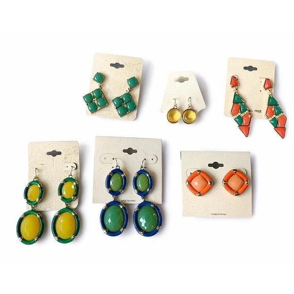 Mixed Brands Jewelry - Colorful Statement Earring Bundle | Green Blue Yellow Orange | 6 Pairs